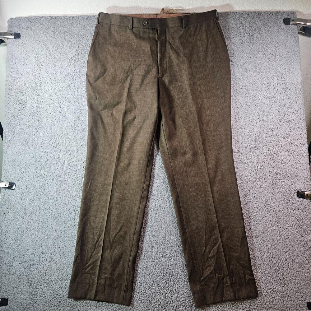 Caravelli Dress Pants Men 40 x 33 Flat Front Tan‎ Brown